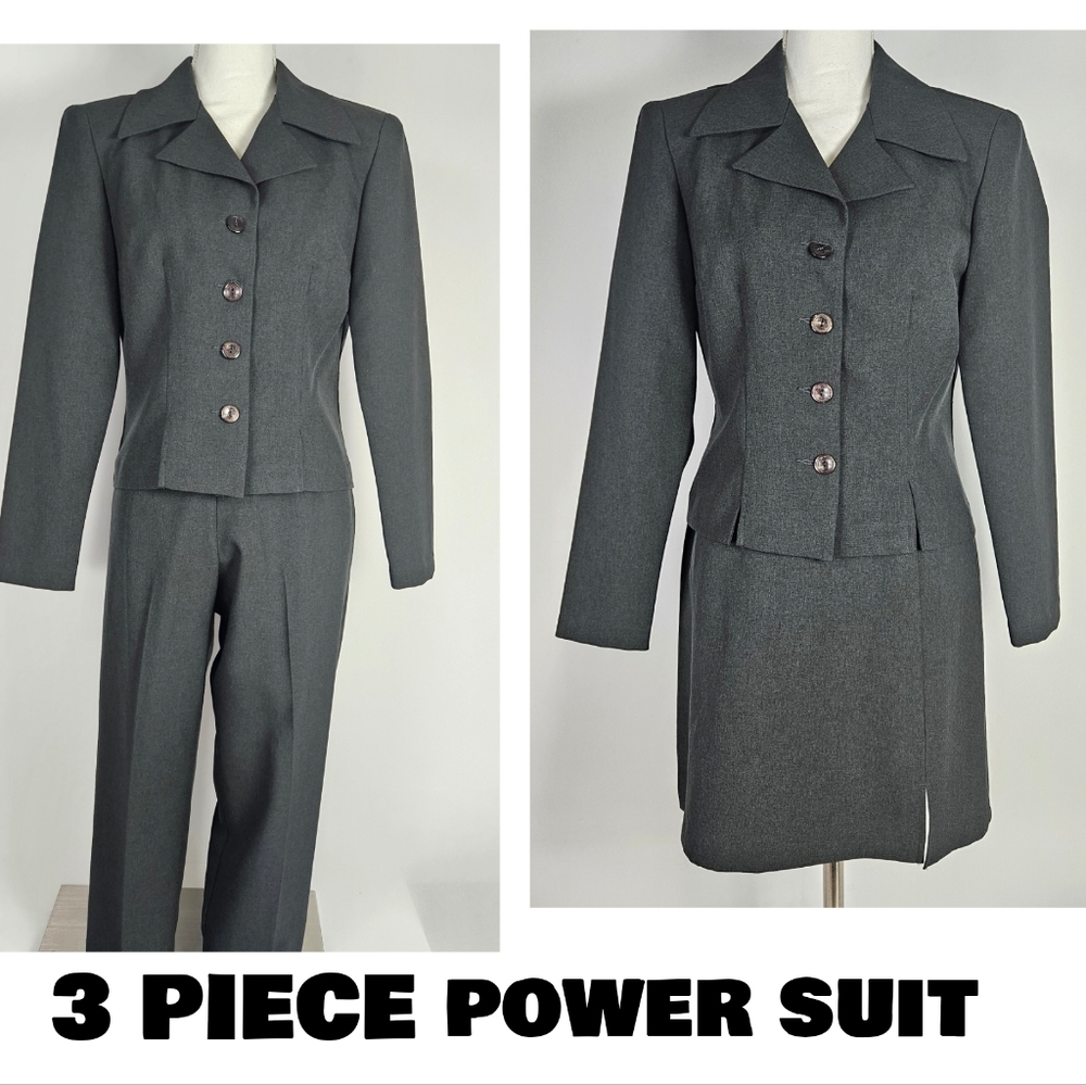 Dby Ltd 80s 90s Vintage 3 Piece Gray PantSuit Size 5/6